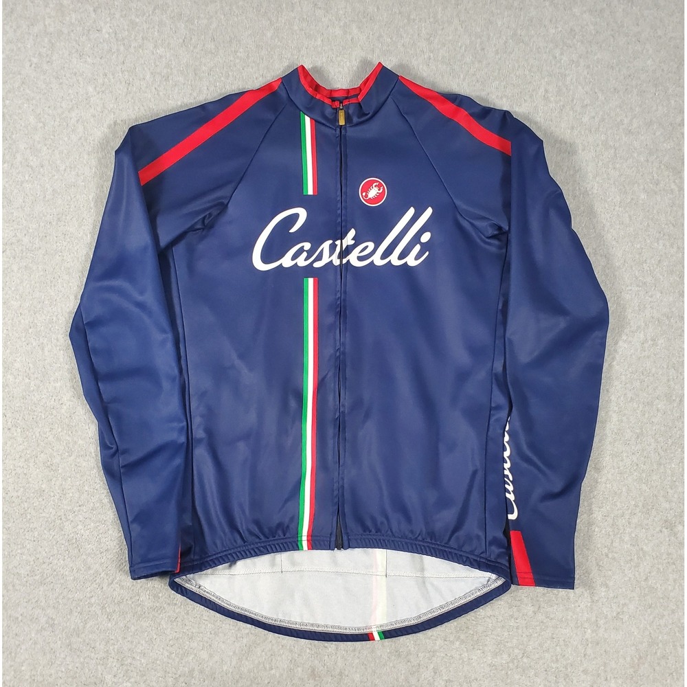 Castelli Mens Size XXL Softshell Cycling Jacket Navy Blue Full Zip Italian Flag